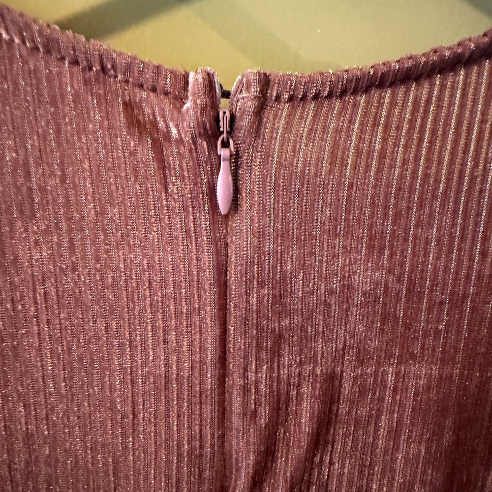Ruffled Long Sleeve V-Neck Mini Dress in Dusty Rose - Picture 3 of 6